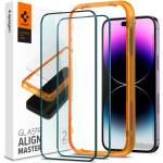 Spigen Протектор от закалено стъкло /Tempered Glass/ Spigen Glass. Tr Align Master Full Cover Tempered Glass, 2 броя, за iPhone 14 Pro, черен/прозрачен (AGL05216)