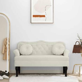 vidaXL Пейка с възглавници, кремава, 120, 5x65x75 см, кадифе (372147)