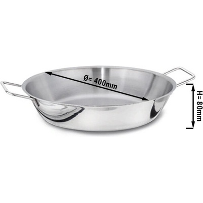 G.Gastro Pánev na paellu - nerezová ocel - 10,1 l - 400 mm - Výška: 80 mm - sendvičové dno, ergonomická rukojeť, vhodné do trouby/salamandru - vhodné pro indukci, plyn, sklokeramiku, elektrický spor