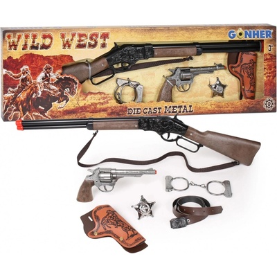 Alltoys kovbojská sada velká puška revolver pouta šerifská hvěz
