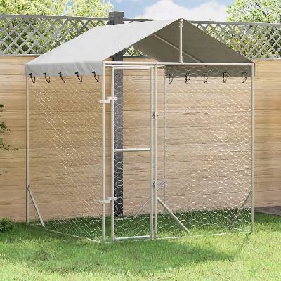 vidaXL Venkovní psí kotec se střechou stříbrný 200 x 200 x 250 cm