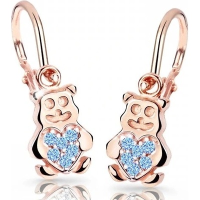 Cutie Jewellery Detské náušnice z ružového zlata Medvedíci C2751-10-X-4 svetlo modrá