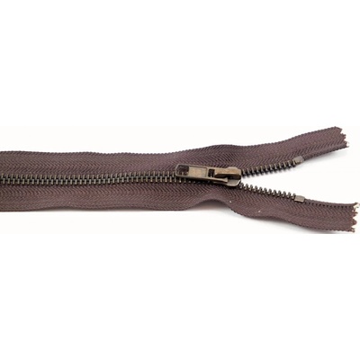 Jeansové zipsy starokovové č. 5 nedeliteľné - dĺžka 6 cm - 25 cm 12 cm hnedá