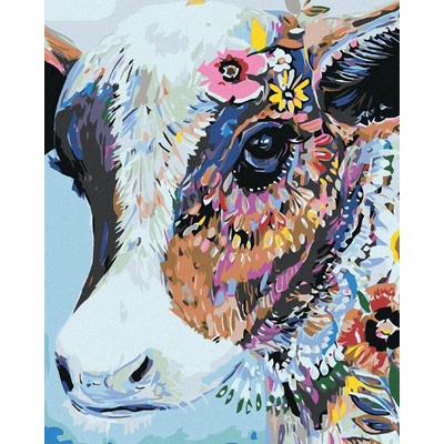 Zuty Malování podle čísel Květinová kravička 80 x 100 cm bez rámu a bez vypnutí plátna