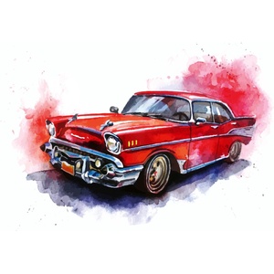 DIMEX ART Флизелинов фототапет илюстрирана червена кола 375 x 250 см