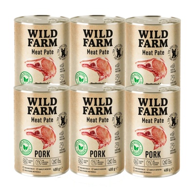 WILD FARM Пастет от свинско месо 6x400 г безглутенова храна за кучета