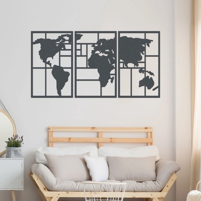 dřevo života Dřevěná mapa světa GEOMETRY Zvolte barvu dekoru: Antracitová, Velikost map: 90x48