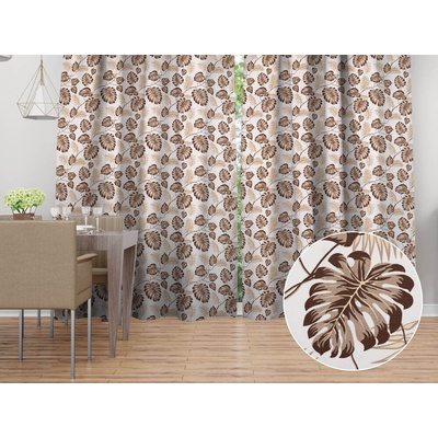 Biante Bavlnený záves Sandra SA-498 Hnedé listy monstery na bielom 150x260 cm