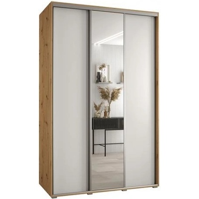 DobreSny Davos s posuvnými dveřmi a zrcadlem 160 cm dub artisan / bílá / stříbrné pojezdy