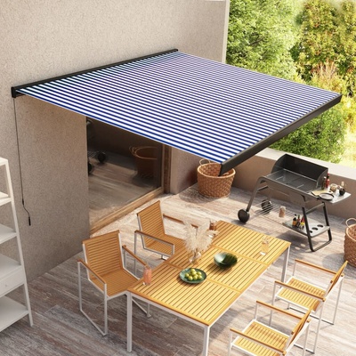 vidaXL Kazetová markýza na ruční ovládání 350 x 250 cm modro-bílá