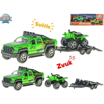 Kids Globe Traffic auto 13cm kov zpětný chod se čtyřkolkou na baterie světlo a zvuk v krab