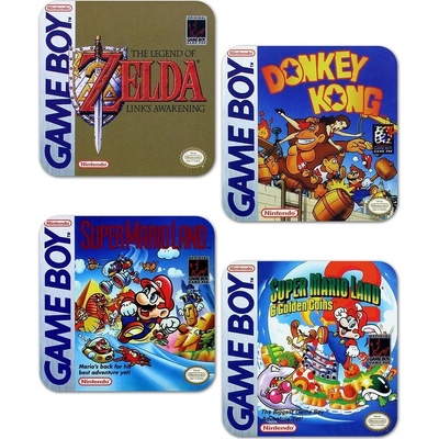 CurePink Tácky pod sklenice Nintendo Gameboy Classic Collection balení 4 ks 10x10cm