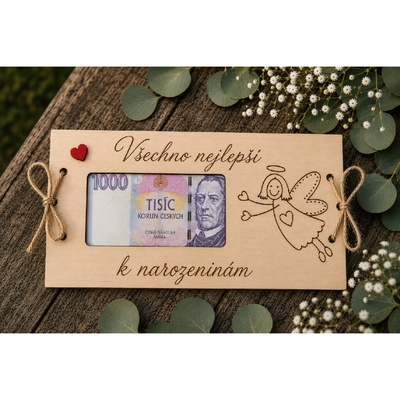 Dekorace z Řečice Dřevěné přání k narozeninám Anděl