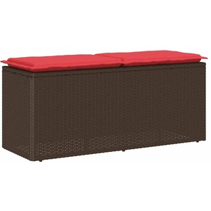 vidaXL Градинска пейка с възглавница Кафява 110x40x44 cm Поли ратан (4104151)