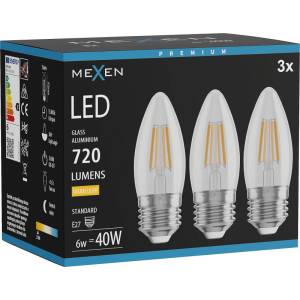 Mexen Vintis 3x LED крушка с нажежаем конец E27, C35, 6W, Топло - 2700K, 720 lm, прозрачно (L154-E27-0627-00x03)