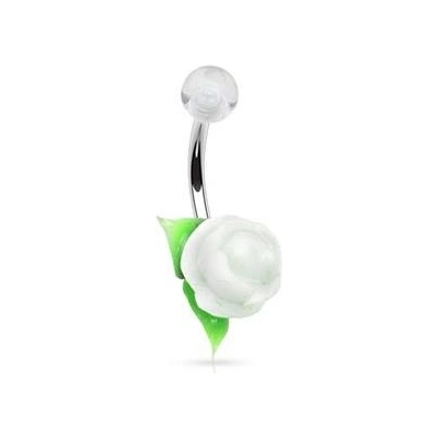 Šperky4U piercing do pupíku silikonová růžička bílá BA01087-WH