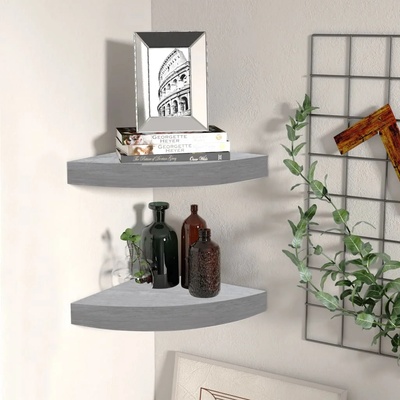 vidaXL Стенни ъглови рафтове, 2 бр, бетонно сиво, 25x25x3, 8 см, МДФ (326634)