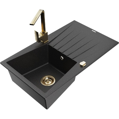 Mexen Cesar гранитна мивка с 1 отделение с отцеждател и кухненски смесител Rita, черен/сребърен металик - 6514-73-670300-50 (6514-73-670300-50)