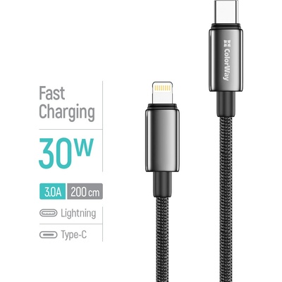 ColorWay CW-CBPDCL099-BK USB-C – Apple Lightning (zinková zliatina, nylonové opletenie) PD Fast Charging 30W 2m černý