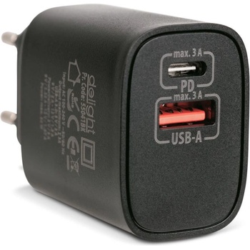 Delight USB Type-C + USB A PD20W Бързо зарядно устройство Черно 55041BK (55041BK)
