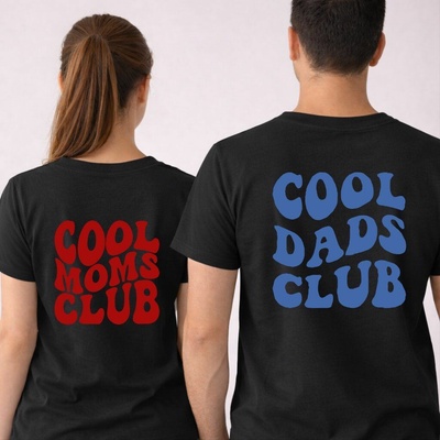 Trička s potiskem COOL CLUB, pro pár Barva: Černá, Velikosti: On M Ona XL, Varianta potisku: Na zádech