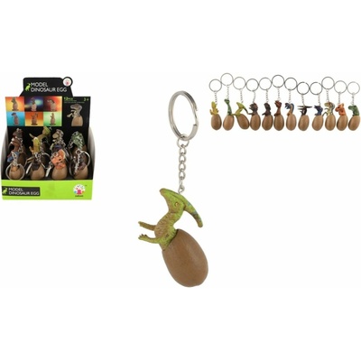 Přívěsek na klíče dinosaurus ve vajíčku kov/plast 6cm mix druhů 12ks na kartě