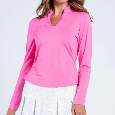 Lucky In Love Pleated Neck Long Sleeve ružová