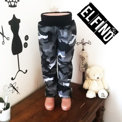 Dětské softshellové kalhoty MASKÁČ s kapsami s fleecem černý náplet