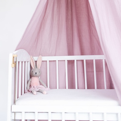 Tulimese Baldachýn mušelínový růžový SE STOJANEM S ROVNÝM OKRAJEM – Zboží Dáma