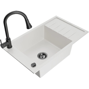 Mexen Elias гранитна мивка с 1 отделение с отцедник и кухненски смесител Elia, бял - 6511-20-670101-70 (6511-20-670101-70)