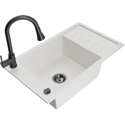 Mexen Elias гранитна мивка с 1 отделение с отцедник и кухненски смесител Elia, бял - 6511-20-670101-70 (6511-20-670101-70)