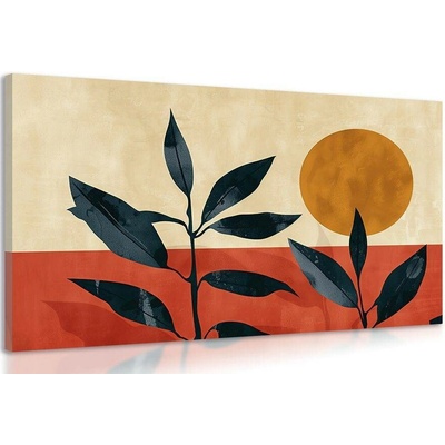 Obraz japandi tmavé listy - 90x60
