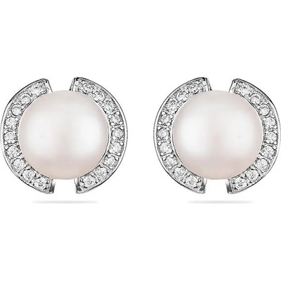 Swan Сребърни обици със сладководни бели перли и циркони CAA082EW Swan