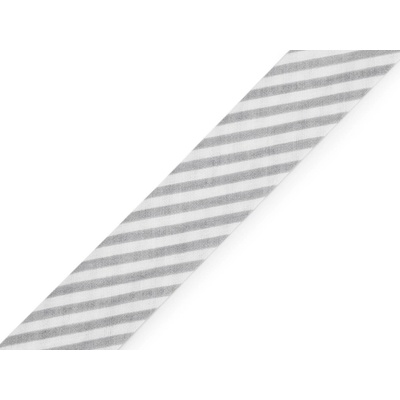 Prima-obchod Šikmý proužek bavlněný puntík, káro, hvězdy, jemný proužek šíře 20 mm zažehlený, barva 380835/2 šedá světlá proužky