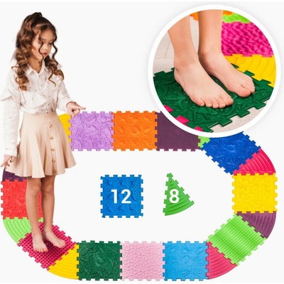 Ortek Masážna podložka Dinosaury Puzzle 12 prvkov + 8 trojuholníkov
