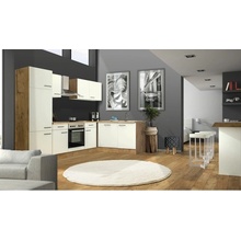 Flex Well Rohová kuchyňská linka se spotřebiči Vintea 280x170 cm barva čela magnólie matná barva korpusu lancelot oak