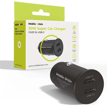 Mobile Origin Зарядно за кола с 2xUSB-C изходи с технология за бързо зареждане - Mobile Origin CA20 Metal Quick Car Charger 30W (черен) (MO-30WSCCH-CA20)