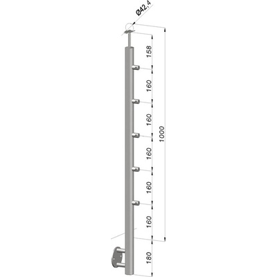 nerezový stĺp, bočné kotvenie, 5 radový priechodný, vonkajší, vrch pevný, (ø 42.4x2mm), brúsená nerez K320 /AISI304