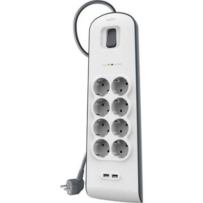 Belkin surge plus мрежов разклонител с 8 ac + 2 usb гнезда, 2, 4 a, защита от пренапрежение + захранващ кабел 200 см, БЯЛ bsv804ca2m (bsv804ca2m)
