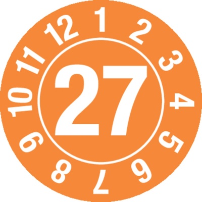 Kontrolná nálepka 27, kruh, oranžová, samolepka, 10 mm, BJ = 1 x 128 ks