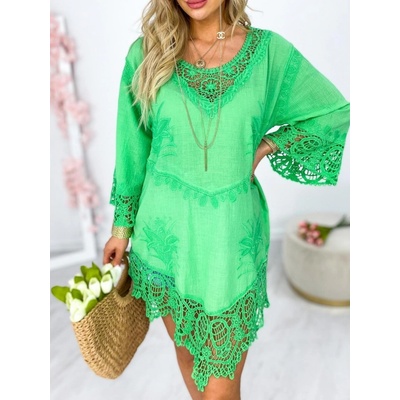 Fashionweek tunika v boho štýle zdobená prelamovanou čipkou IT-Boho coral zelená