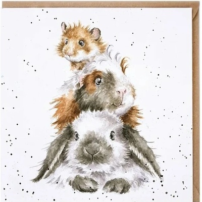 Přání Wrendale Designs "Piggy in the Middle", 15x15 cm - Morče a králík