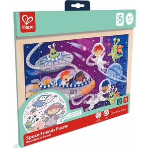 Hape Дървен пъзел Hape - Космически приятели, 48 части (H1644)