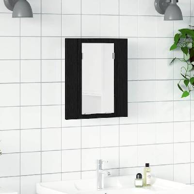 vidaXL LED огледален шкаф за баня, черен дъб, 40x12x45 см, инженерно дърво (862549)
