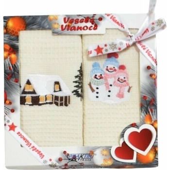 Praktik Vianočná darčeková sada uterákov 50 x 70 cm Snehuliaci a domček 2 ks