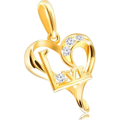 Šperky Eshop Diamantový přívěsek ze žlutého zlata srdce s nápisem LOVE čiré brilianty S3BT506.11