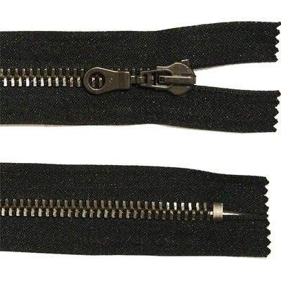 Kovový zip no.8 nerozepínací 20cm černý (staromosazné zoubky) silný zip