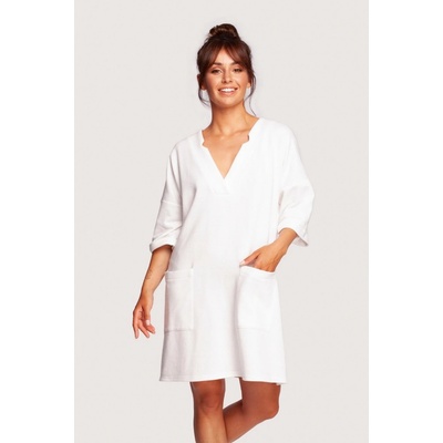 B233 Tunic dress with V-neck and front pockets ecru