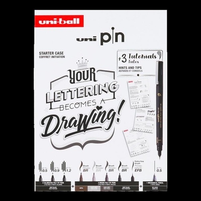 Uni pin sada Manga dárkový box 8 linerů + shalaki mikrotužka mix barev