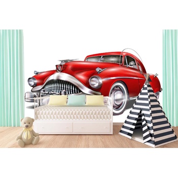DIMEX ART Самозалепваща се флизелинова фототапета червена ретро кола 375 x 250 см